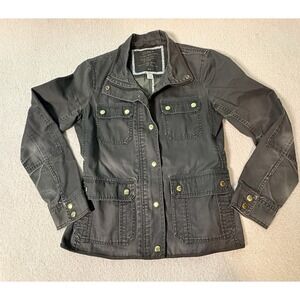 J.Crew Relaxed Boyfriend Field Waxed Utility Jacket Black Gold Buttons Sz Small